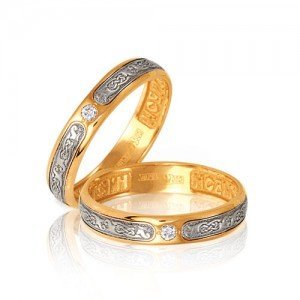 Обручально-венчальное кольцо из красного золота с 1 бриллиантом