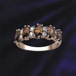 Золотое кольцо с фианитом и полудрагоценными камнями