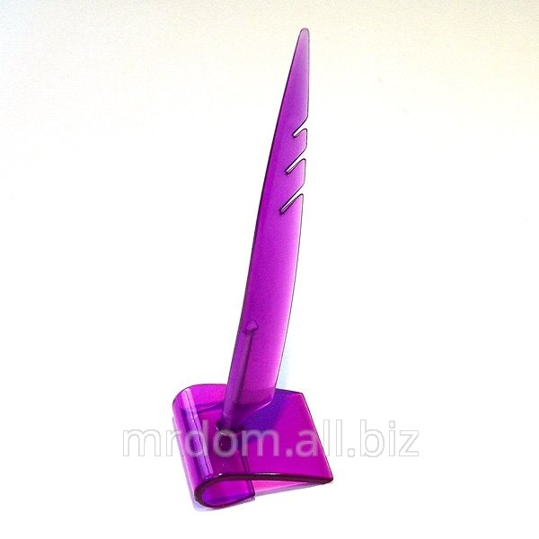 Ручка шариковая перо на подставке фиолетового цвета (815435)