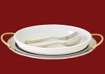 Блюдо овальное с фарфоровой вставкой с ложкой и вилкой эра (631735)