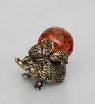 Фигурка "еж с яблоком " бол. (латунь, янтарь) (799143)