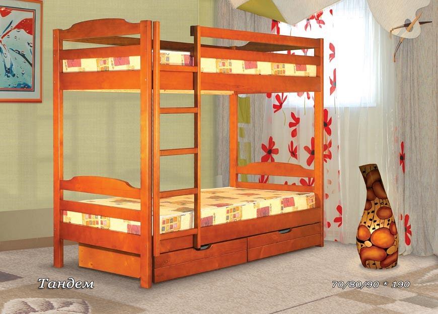детские двухъярусные кровати модели Тандем с ящиками, из натурального дерева, из массива сосны, из дуба, из бука