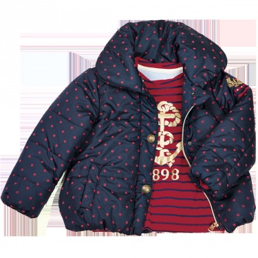 Д605 Куртка для девочки, темно-синий в красный горох