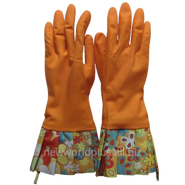 Перчатки хозяйственные удлиненные с манжетой оранж. 15см манжет NW-DG-Or