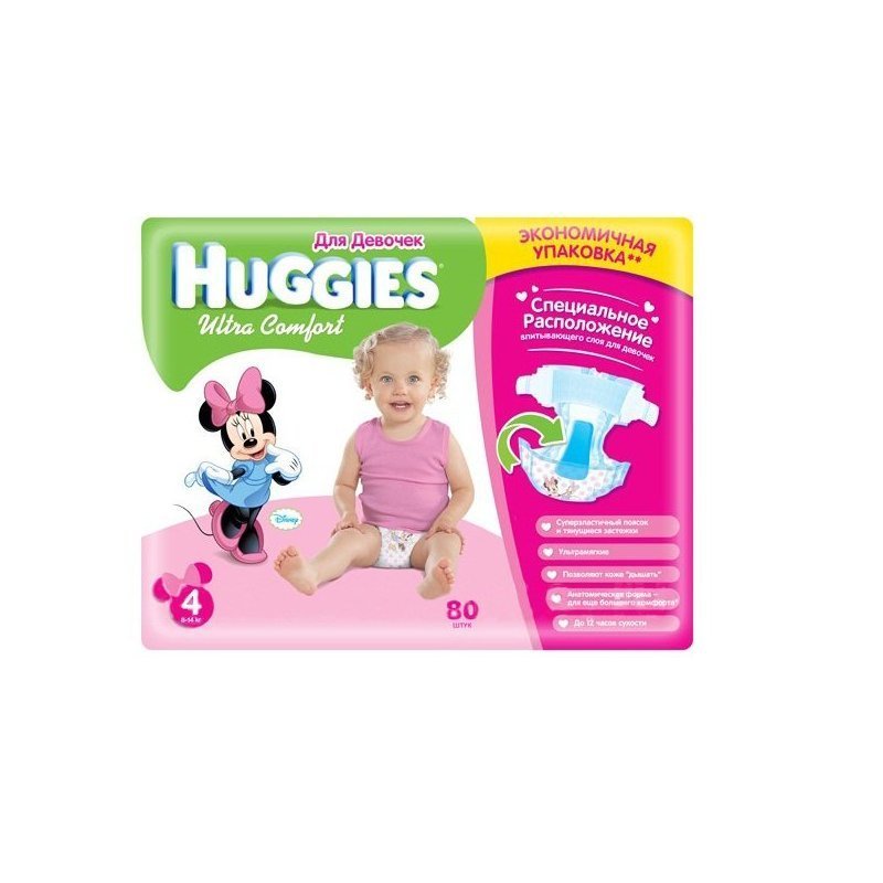 Подгузники Huggies Ultra Comfort Giga 4 для девочек 8-14 кг 80 шт