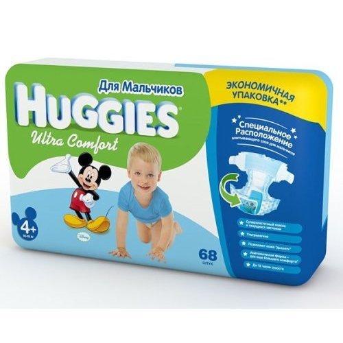 Подгузники Huggies Ultra Comfort Giga 4+ для мальчиков 10-16 кг 68 шт