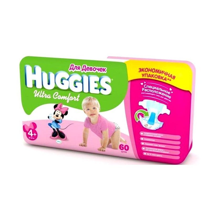 Подгузники Huggies Ultra Comfort Mega 4+ для девочек 10-16 кг 60 шт
