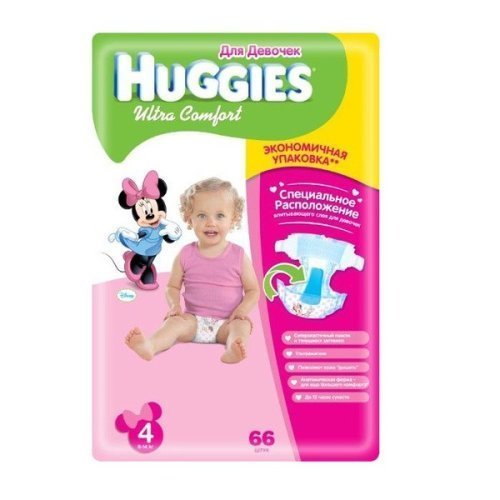 Подгузники Huggies Ultra Comfort Mega 4 для девочек 8-14 кг 66 шт
