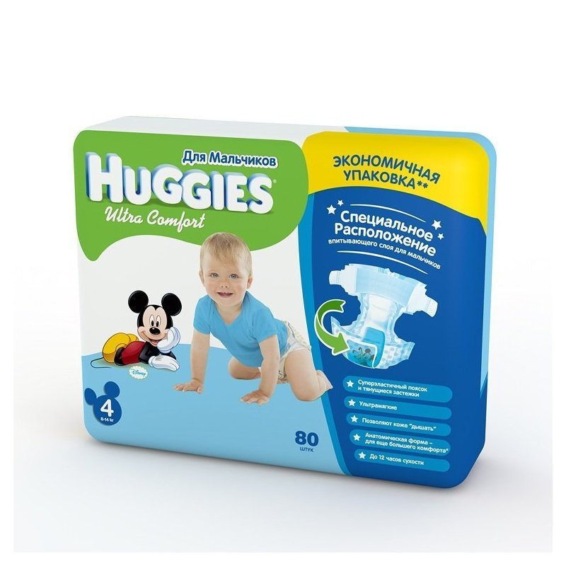 Подгузники Huggies Ultra Comfort Giga 4 для мальчиков 8-14 кг 80 шт