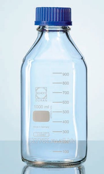 Бутыль DURAN Group 1000 мл, GL45, квадратная, с крышкой и сливным кольцом, бесцветное стекло Артикул 218205459