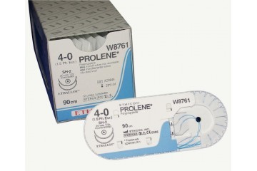 Материал шовный  Пролен 4/0, 90 см, синий ,код W8761 , игла Кол. 20 мм х 2, 1/2 ;упаковка 12 , фирма Ethicon