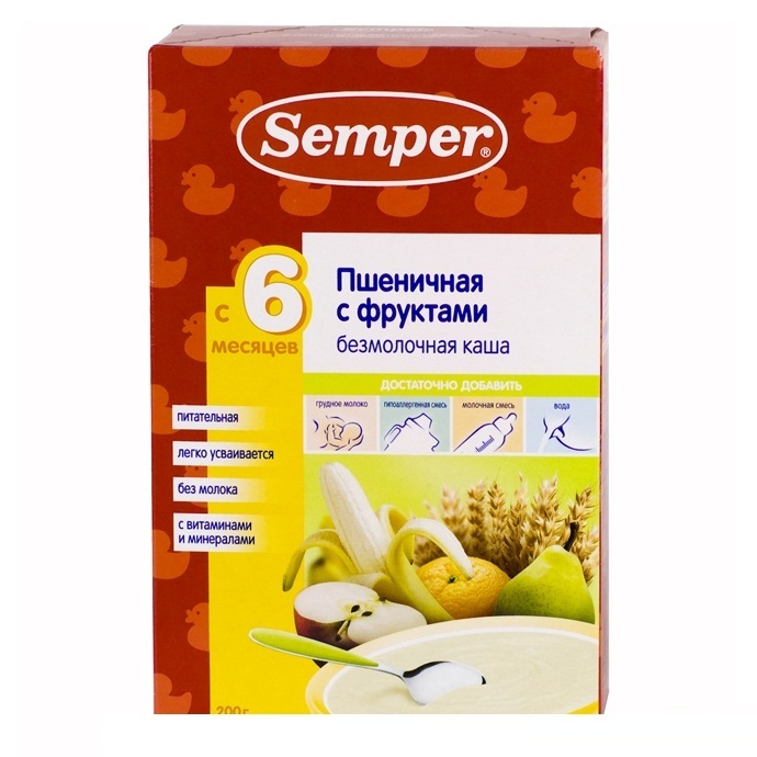 Каша SEMPER безмолочная пшеничная с фруктами с 6 мес. 200 г