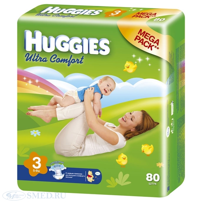 Подгузники HUGGIES ULTRA COMFORT р.3 5-9 кг уп.80