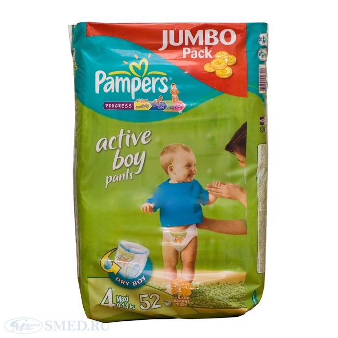 Подгузники PAMPERS ACTIVE BOY трусы р.Макси 9-14 кг уп.52