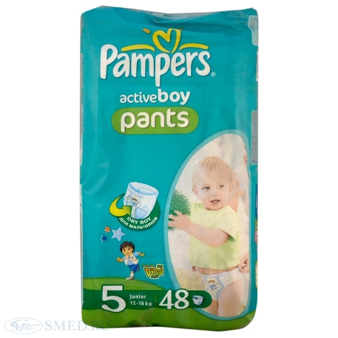 Подгузники PAMPERS ACTIVE BOY трусы Юниор р.5 12-18 кг уп.48