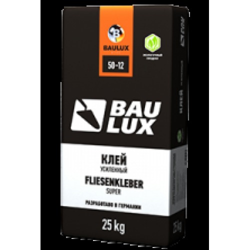 Клей 50-12 Усиленный, 25кг- Для внутренних, наружных работ и для работ по сложным основаниям. Для всех видов керамической плитки и керамогранита. Адгезия 1,0 Мпа BauLux