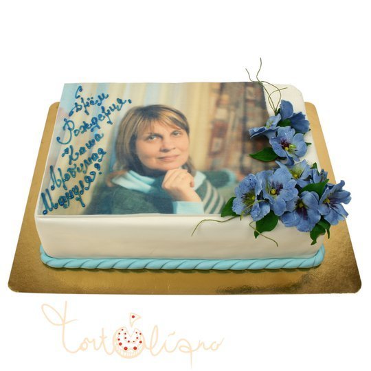 Праздничный торт с фото и цветами №747
