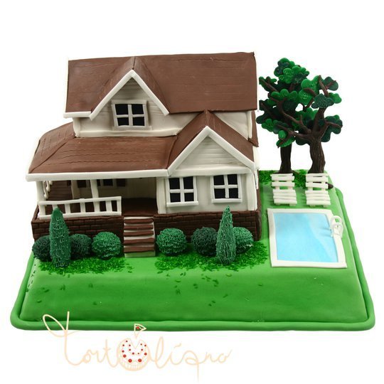 Праздничный торт в виде дома с бассейном №854