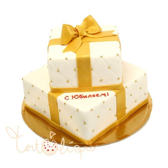 Праздничный торт с юбилеем с золотой лентой №958