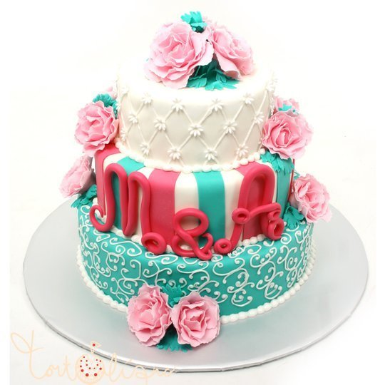 Разноцветный свадебный торт с цветами №98