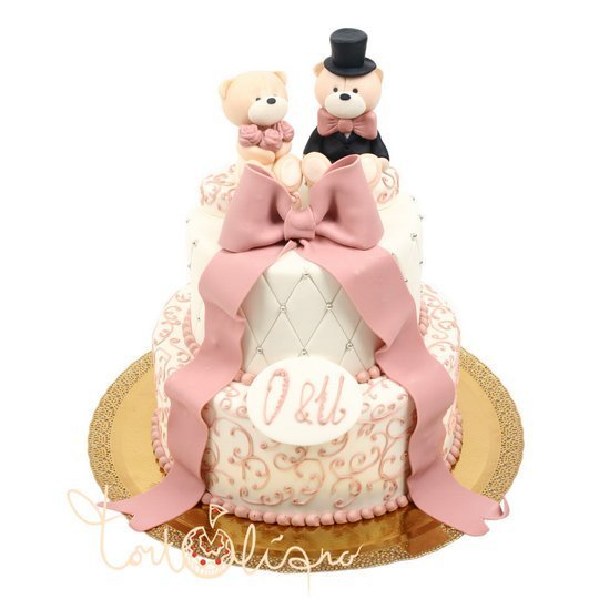 Свадебный торт мишки на торте с бантом №668