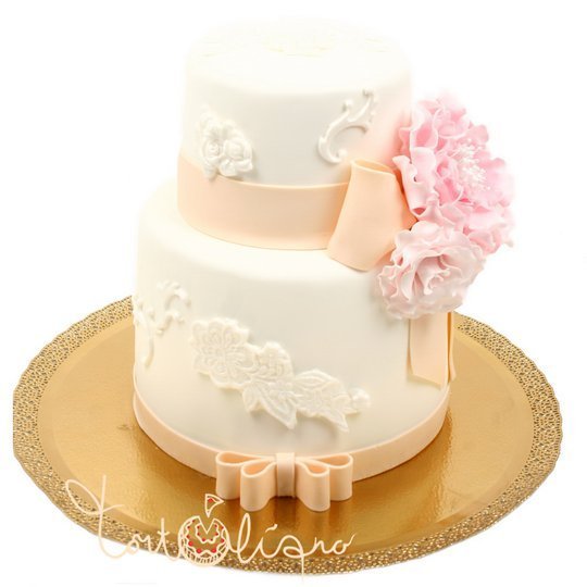 Свадебный торт рельефный с розовым цветком №658