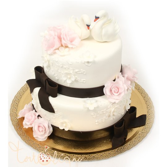 Свадебный торт с лебедями №73