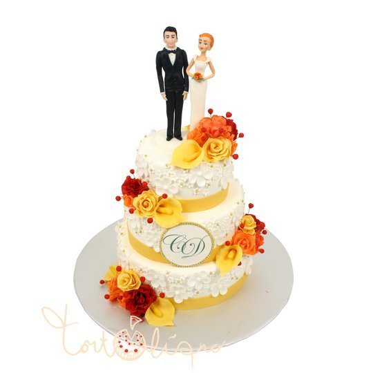 Свадебный торт желтые и красные цветы №513