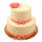 Свадебный торт кремовый с лентами и цветком №512