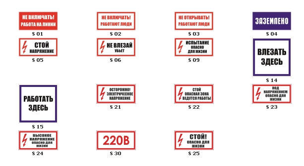 Знаки по электробезопасности (основные и вспомогательные) Размер: 150х300, 200х200 или 100х200 мм.