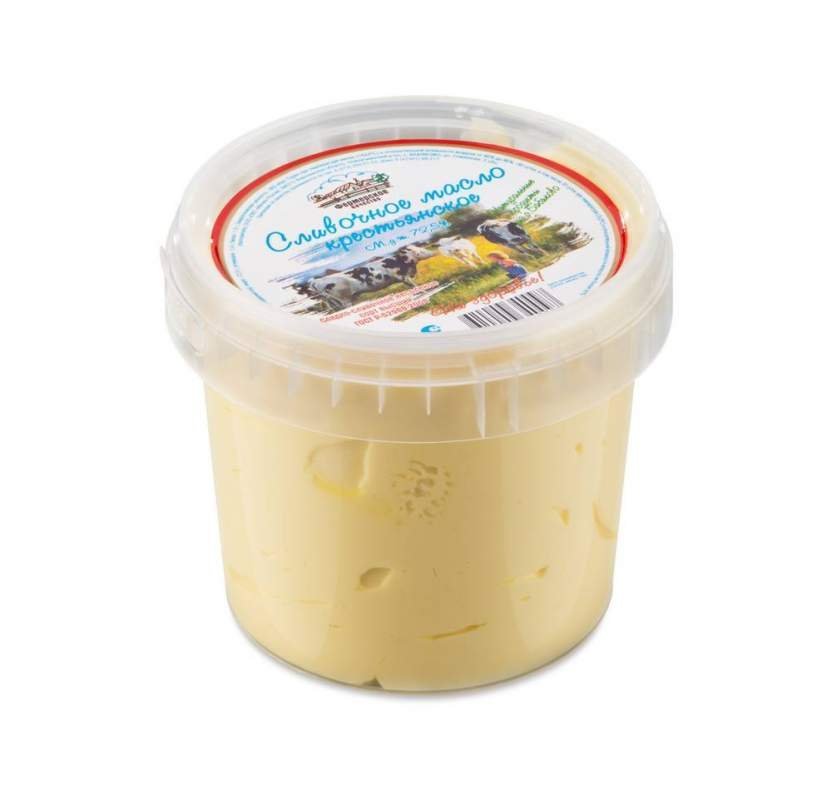 Масло сливочное Крестьянское (сладко-сливочное несоленое Фермерское качество) 72,5% в ведерке 500 гр.