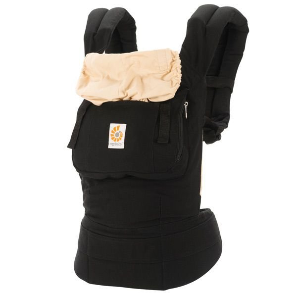 Эрго рюкзак (слинг рюкзак) черный с бежевым капюшоном