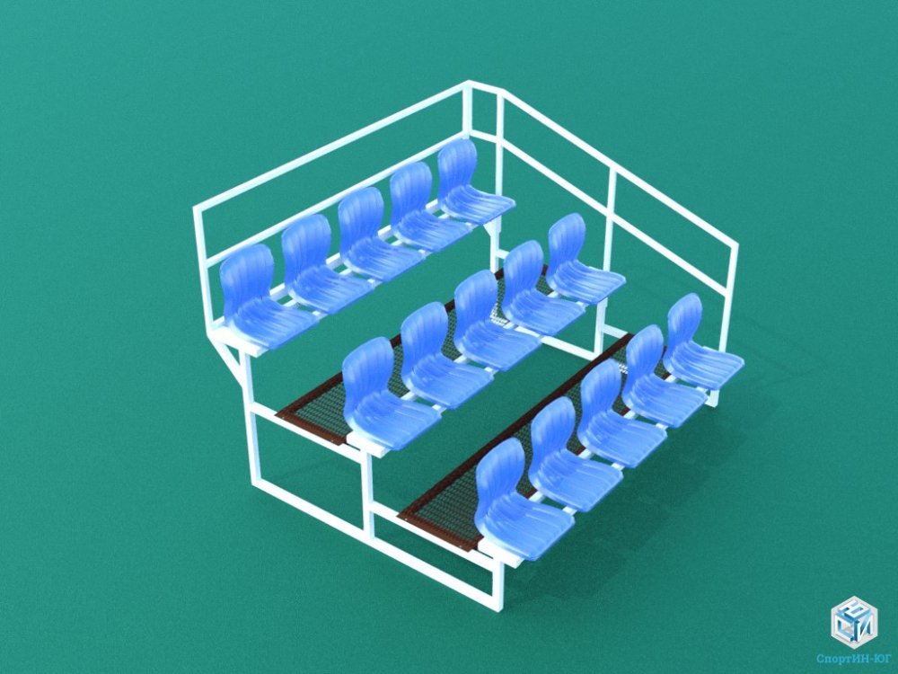 Трибуна спортивная 3х-ярусная (15 мест) с пластиковыми сиденьями и с перилами по торцам ТЗПП-3-15