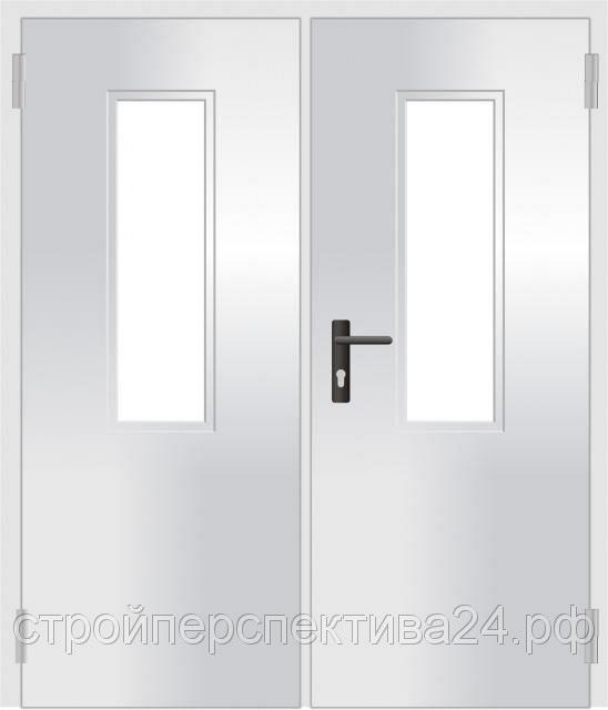 Противопожарная дверь двустворчатая ПО, 1500х2100, окно 30*60