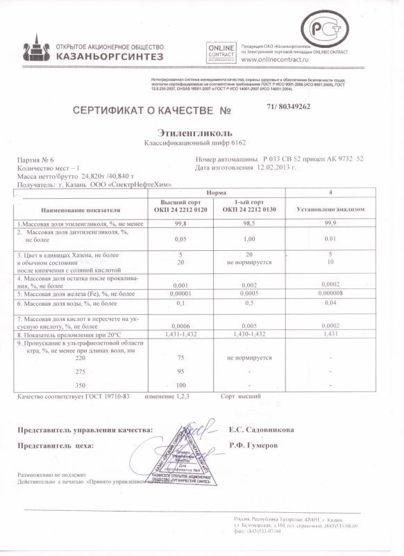 Этиленгликоль в/с Этиленгликоль в/с