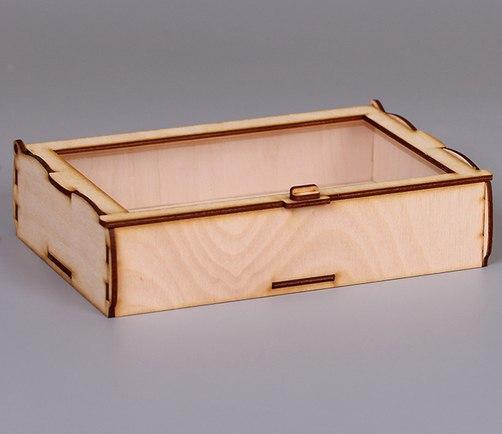 Прямоугольная коробка из фанеры с прозрачной крышкой