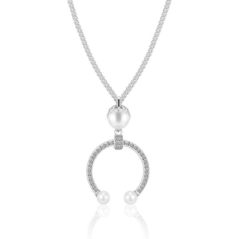 S925 Sterling Silver Crescent Pearl Pendant Necklace