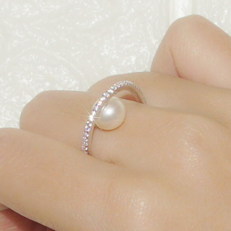 S925 Sterling Silver Ring Women's Diamond Natural Pearl Ring