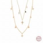 S925 sterling silver octagonal star shaped pearl collarbone necklace