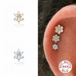 S925 sterling silver flower pearl earrings studs with diamond