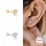 S925 sterling silver triple CZ marquise pearl earrings for girls
