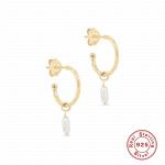 S925 Sterling Silver C Hoop Pearl Earrings - Раздел: Галантерея, бижутерия, ювелирные изделия