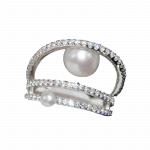 S925 Sterling Silver Ring Multi-layer Crystal Diamond Pearl Ring