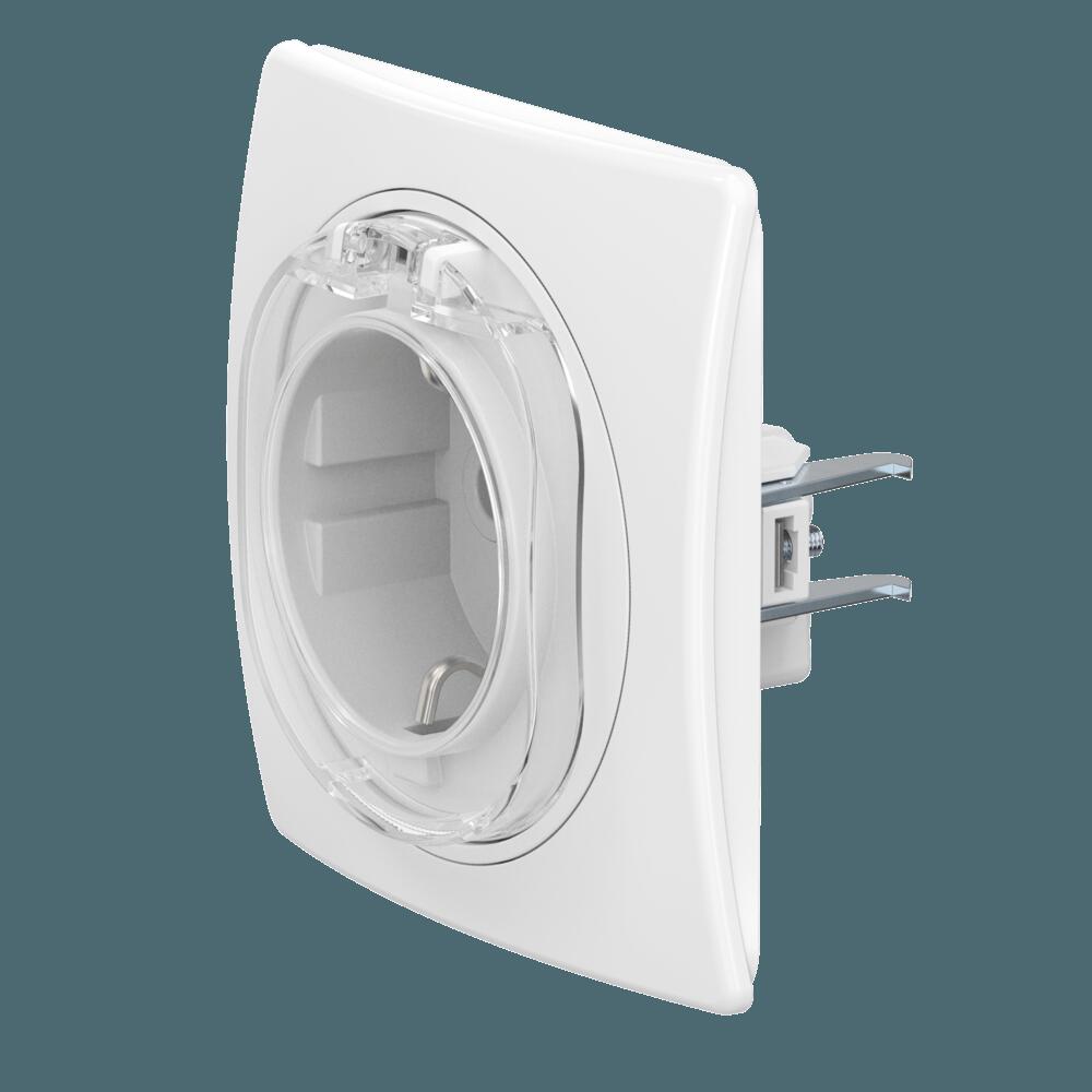 Встраиваемая розетка CADUCEUS ALING EON с заземлением, без шторок, с крышкой, с пластиковым основани