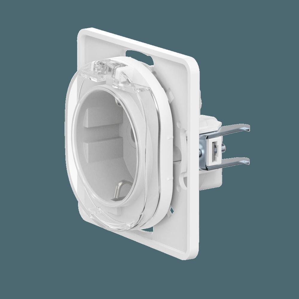 Механизм розетки скрытой установки CADUCEUS ALING EON с заземлением, без шторок, с крышкой, с пласти