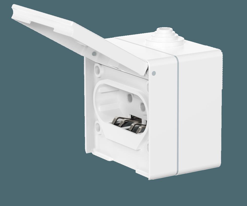 Розетка электрическая CADUCEUS ALING OG для открытой проводки, без шторок, с крышкой, 16А, 440В~