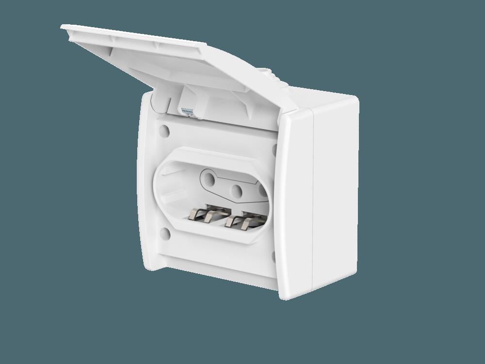 Розетка электрическая CADUCEUS ALING POWER для открытой проводки, без шторок, с крышкой, 16А, 440В~