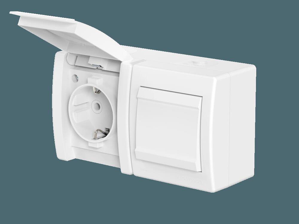 Розетка электрическая с выключателем CADUCEUS ALING POWER для открытой проводки, без шторок, с крышк