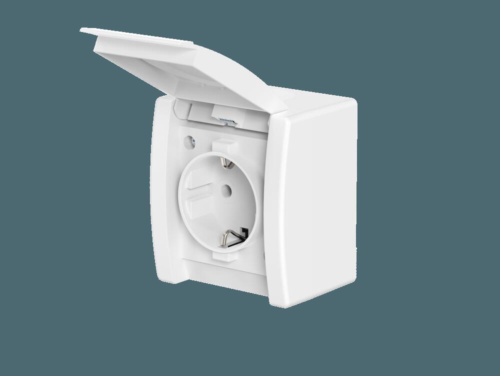 Розетка электрическая CADUCEUS ALING POWER для открытой проводки, без шторок, с крышкой, 16А, 250В~