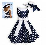 Платье нарядное для девочки: модель 59 ДП - комплект платье со шляпкой, расцветка: синее в горошек